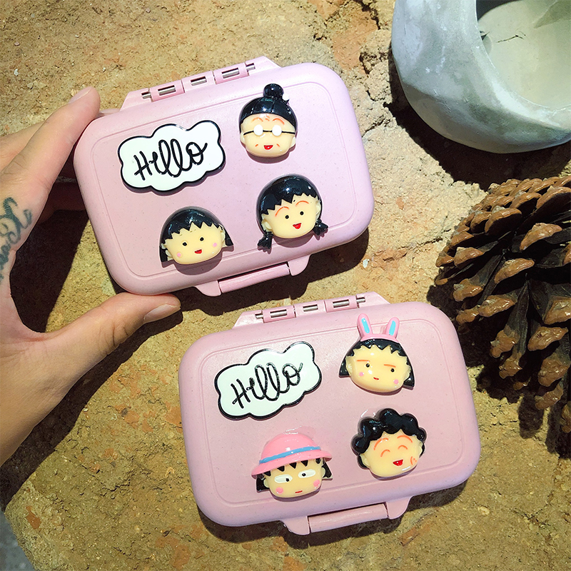 Cartoon week travel sealed small medicine box portable moisture-proof fall-proof dust-proof 6-compartment emergency box in the morning and evening