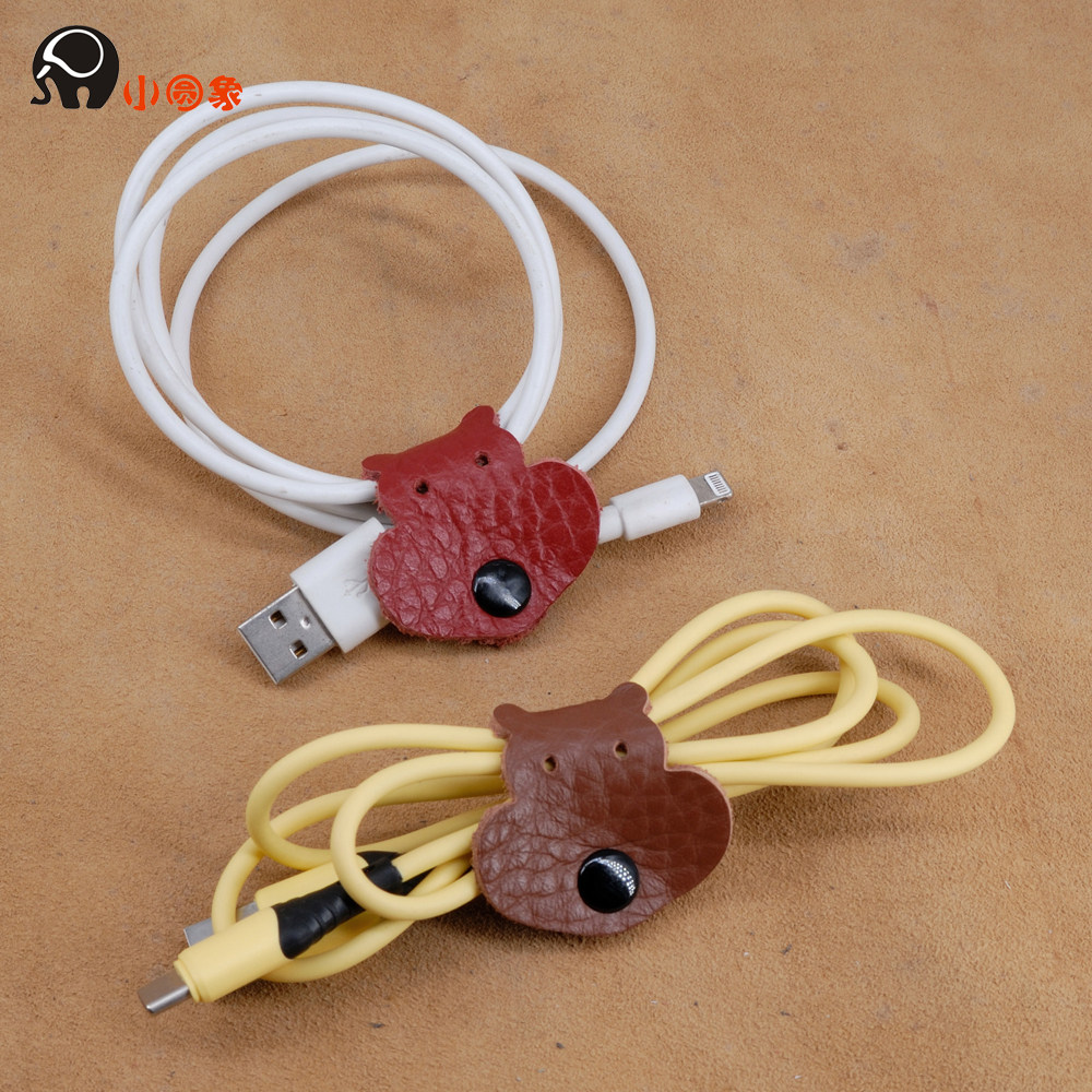 Headlayer cow leather key buckle containing leather buckle data line strap headphone winder headphone harness cord buckle 