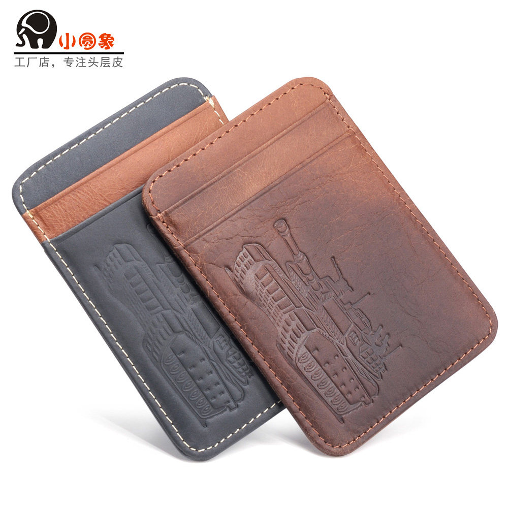 Small Round Elephant Bank Card Baotou Layer Cow Leather Card Holder Identity Card Package Name Sheet Clip Small Card Bag Genuine Leather Card Bag Tank Wind