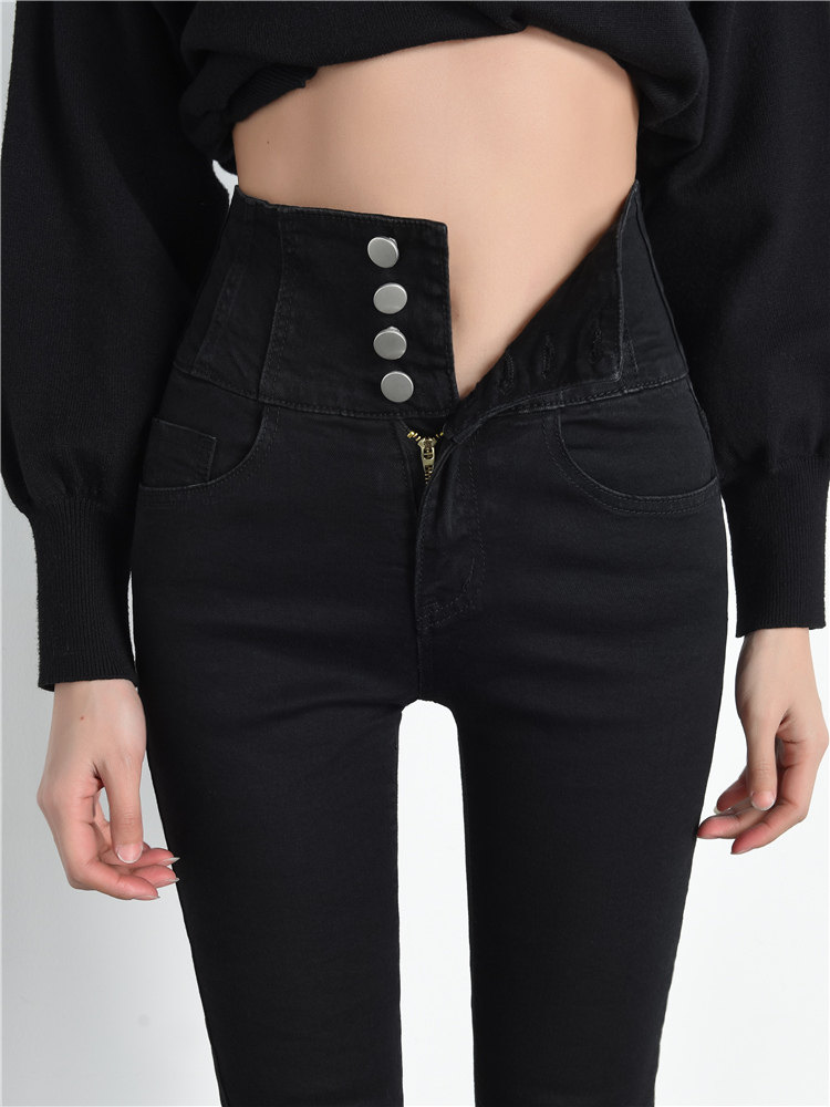 High-waisted jeans Women's small feet thin and high spring and autumn 2021 new Korean edition plus velvet slim-fit tight pants