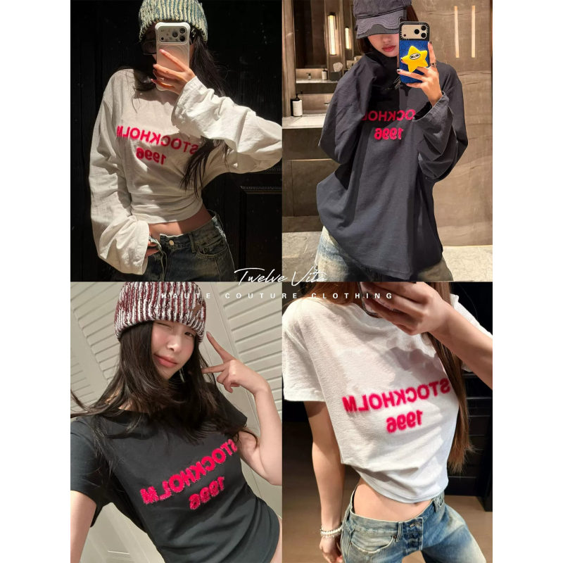 New Year's Limited Edition! 1996 Flocked 3D Christmas Red Letter Long-Sleeve and Short-Sleeve T-Shirt Top