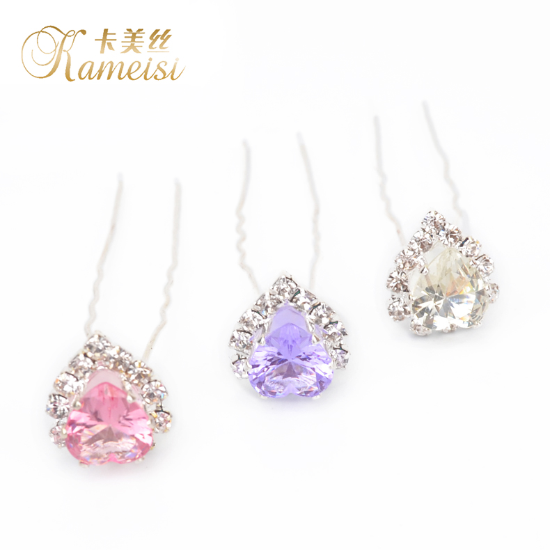 Kameisi Korean diamond-set comb Crown heart crystal U-clip hairpin hairpin hair ornaments headdress