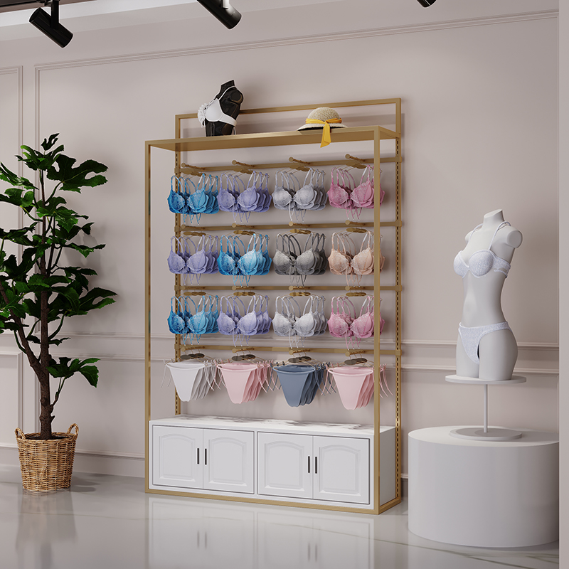 Underwear display rack wrought iron floor-to-ceiling clothing display cabinet adjustable panty shelf against the wall women's clothing store bra shelf