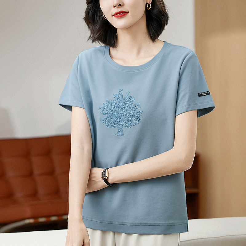 A D Hepburn -- store length recommended OMG ~ short sleeve t-shirt female three-dimensional embroidery 2022 summer new display slim blouse