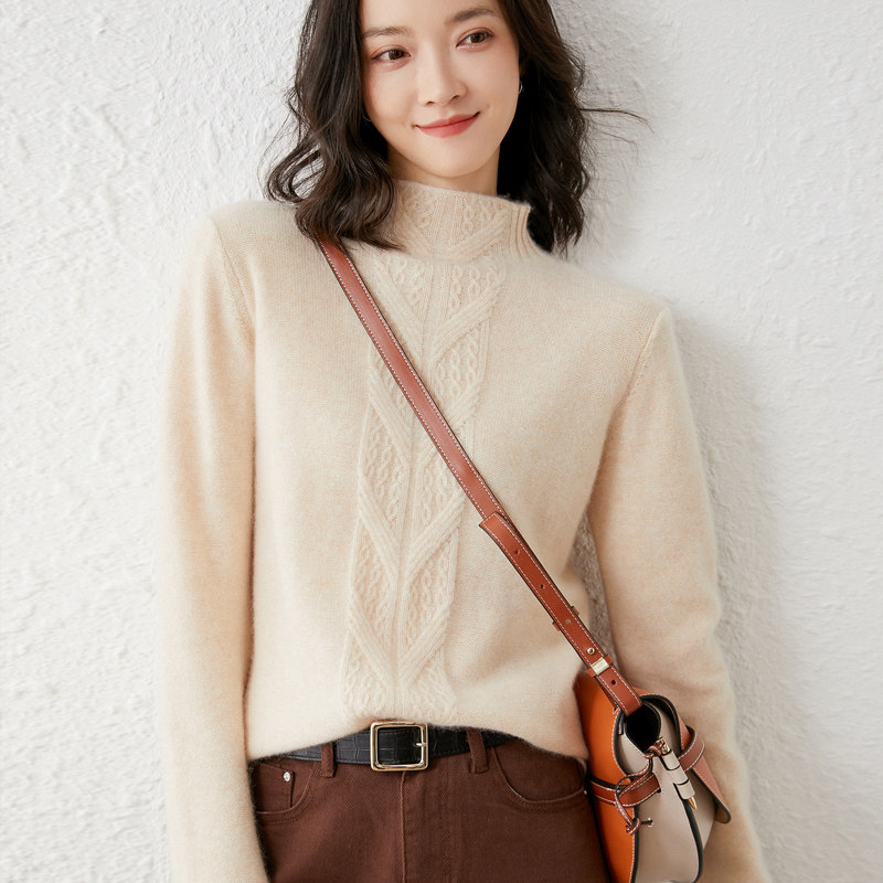 A little gentle white moonlight 2022 autumn and winter new wool sweater women's half turtleneck loose pullover threaded sweater