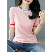 Easy-sex romance -- A D Hepburn -- a collared ice silk knit cardiovert 2022 Summer new short sleeve t-shirt woman