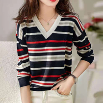 Full eyes to the best of gentleness 2022 Spring new inner lap streaks long sleeves Knitted Sweatshirt With Slim Blouse