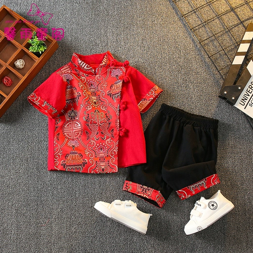 Летнее тонкое ханьфу для мальчиков, детское элитное этническое платье, короткий рукав, китайский стиль, наряд на выход