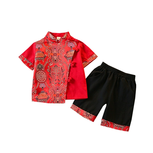 Летнее тонкое ханьфу для мальчиков, детское элитное этническое платье, короткий рукав, китайский стиль, наряд на выход