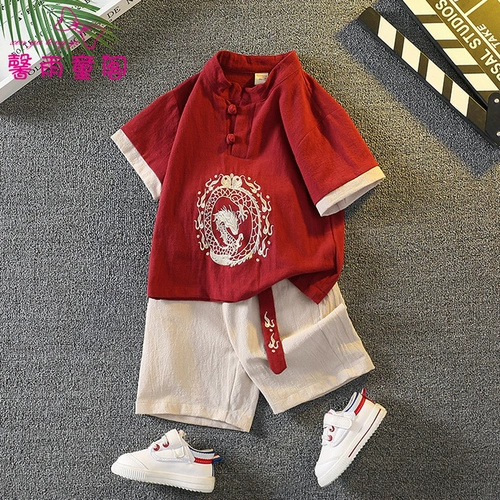 Летнее тонкое ханьфу для мальчиков, детский костюм, платье, комплект, китайский стиль, наряд на выход, из хлопка и льна