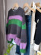 Raccoon velvet striped sweater for women in autumn and winter, lazy style design, niche bottoming sweater top, thickened