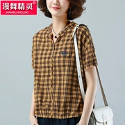 Áo thun cotton kẻ sọc ngắn tay nữ rộng rãi văn học retro áo hè nữ 2019 phiên bản Hàn Quốc mới của cơ thể thủy triều - Áo phông