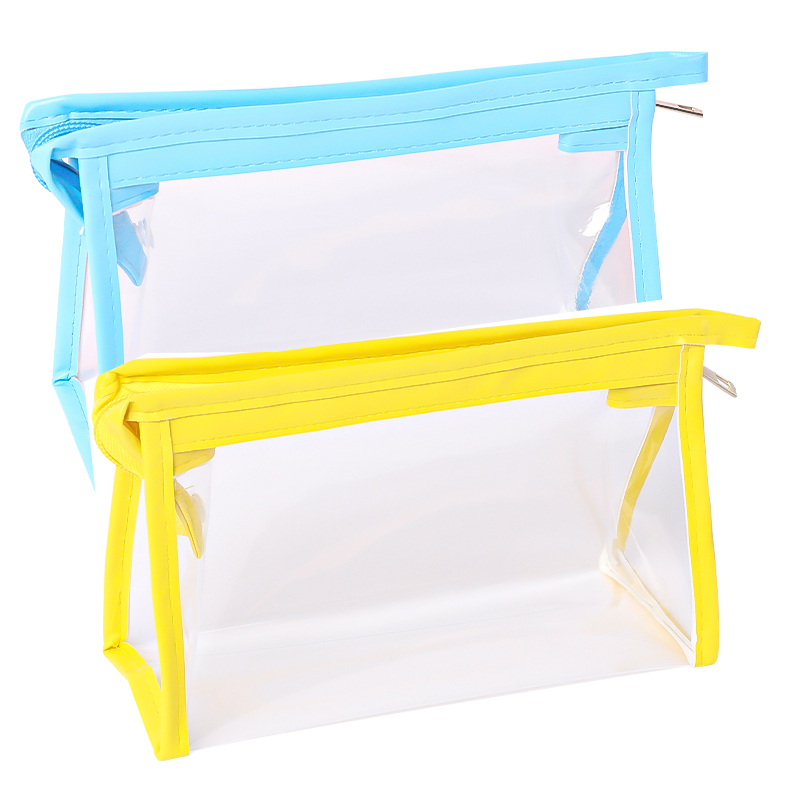 [2 Pack] Blue + YellowCartoon transparent Pencil case high-capacity female Solid color Simplicity good-looking college student solar system Cosmetic Bag Storage bag new pattern