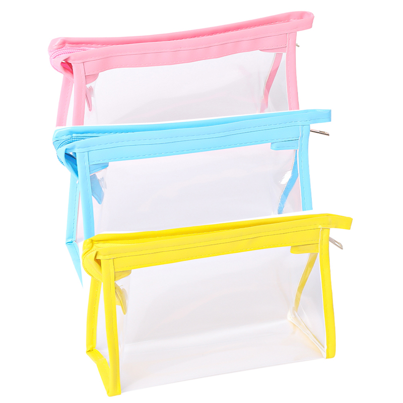 [3 Pack] Blue + Yellow + PinkCartoon transparent Pencil case high-capacity female Solid color Simplicity good-looking college student solar system Cosmetic Bag Storage bag new pattern