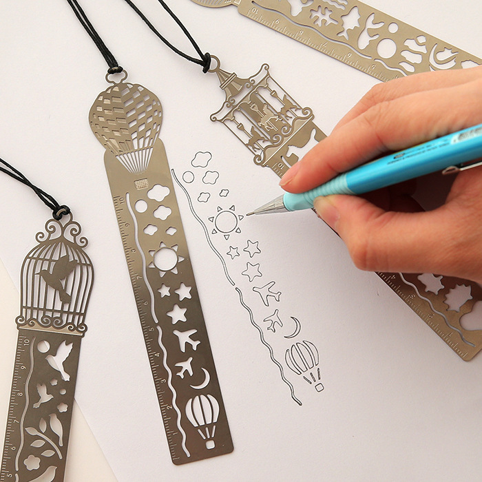 Handbook ruler hipster cartoon metal record daily template ruler multifunctional bookmark ruler hollow hand account ruler