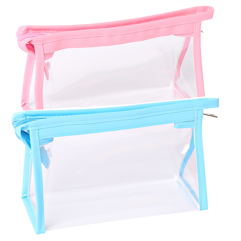 [2 Pack] Blue + PinkCartoon transparent Pencil case high-capacity female Solid color Simplicity good-looking college student solar system Cosmetic Bag Storage bag new pattern