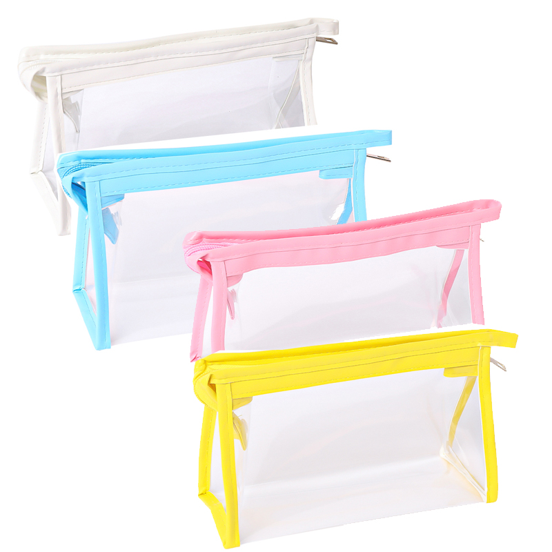 [4 Pack] White + Pink + Yellow + Blue & Girl SeriesCartoon transparent Pencil case high-capacity female Solid color Simplicity good-looking college student solar system Cosmetic Bag Storage bag new pattern