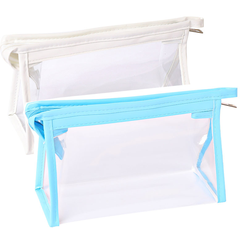 [2 Pack] White + BlueCartoon transparent Pencil case high-capacity female Solid color Simplicity good-looking college student solar system Cosmetic Bag Storage bag new pattern