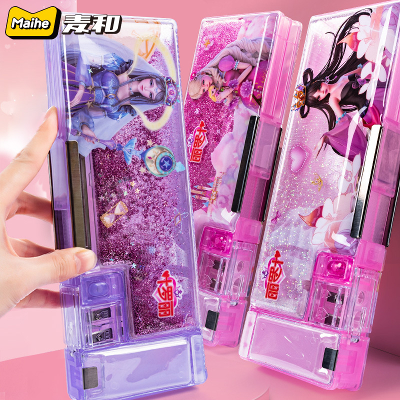 Leaf RoliFlow Sand Pencil Case Multifunction Elementary School Children Lead Pencil Case Double pen case Cute Girls Kindergarten