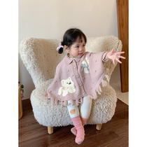 (Winter Warm Tea) Autumn new style girls knitted cloak baby sleeves western style with sweet sweater