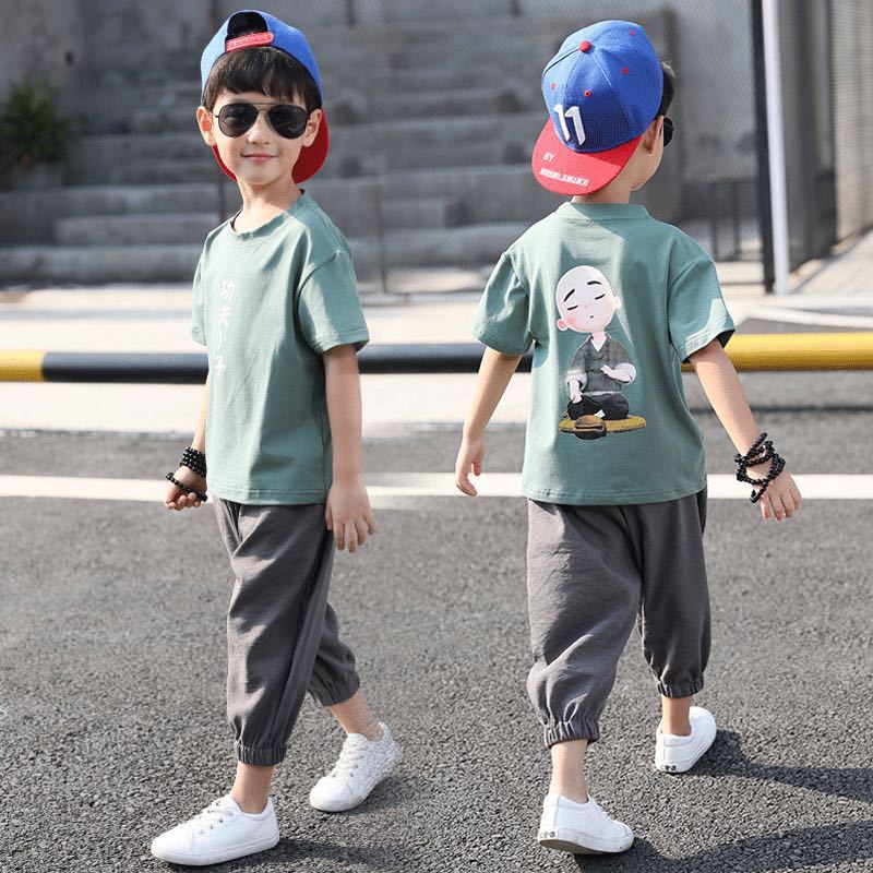 Toddler Summer clothing suit 2022 new Korean version of the sea Wave Fashion Boy Summer Handsome Young Kids Clothes Short Sleeve Children Clothing