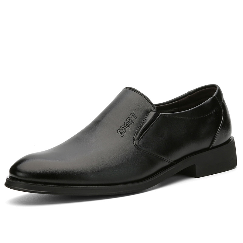 Official website red dragonfly men's leather shoes slip-on business casual shoes formal wear black non-slip without shoelaces without lacing round