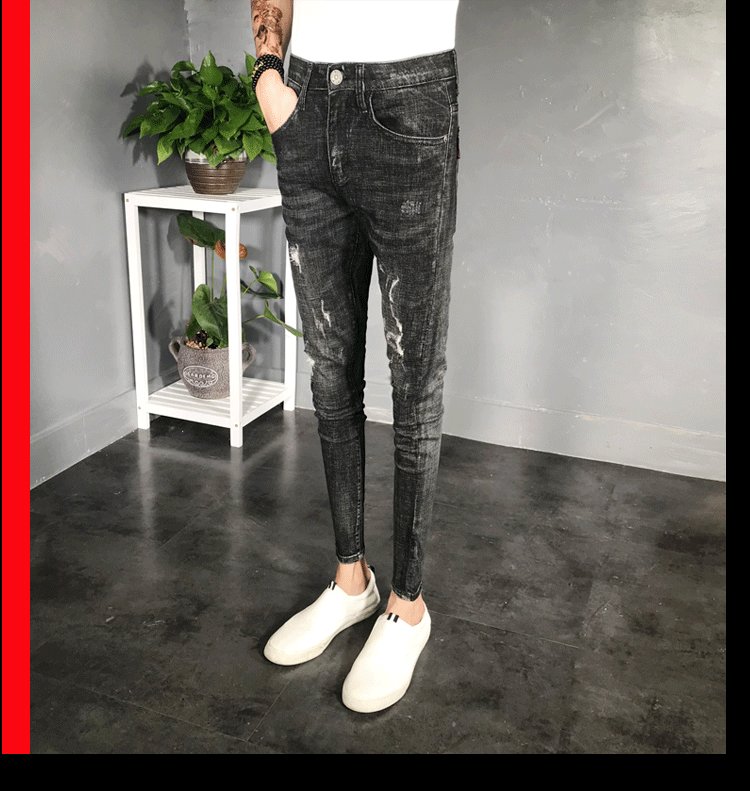 2018 mới thu đông nam quần jeans đen nam chân thon phiên bản Hàn Quốc của xu hướng cộng với quần nhung dày nam quần dài nam