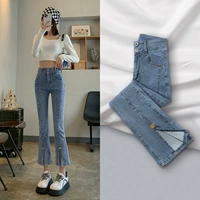 Джинсовые осенние джинсы, демисезонные штаны, приталенные весенние штаны-клёш, 2024 года, новая коллекция, высокая талия, подходит для подростков