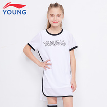 Li Ning Childrens clothing sports short skirt Female big child summer quick-drying air-permeable round neck dress Sports short-sleeved T-shirt