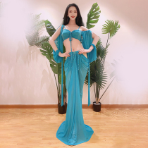 Belly dance 2023 autumn and winter new practice clothes blue oriental dance palace style high elastic red diamond high-end long skirt