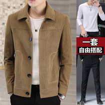2021 autumn and winter corduroy short coat mens golden velvet lapel casual fashion brand Youth jacket overalls