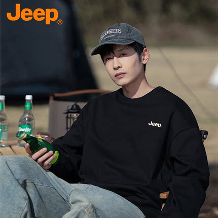 JEEP/吉普圆领卫衣男士秋冬新款长袖打底衫套头休闲运动美式上衣