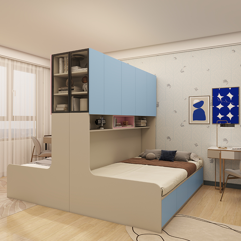 Siblings Do Not Disturb Each Other with a Double Bed, Children's Partition Bed, Bedroom That Transforms into Two Rooms, Tatami Bed with Integrated Storage Cabinet