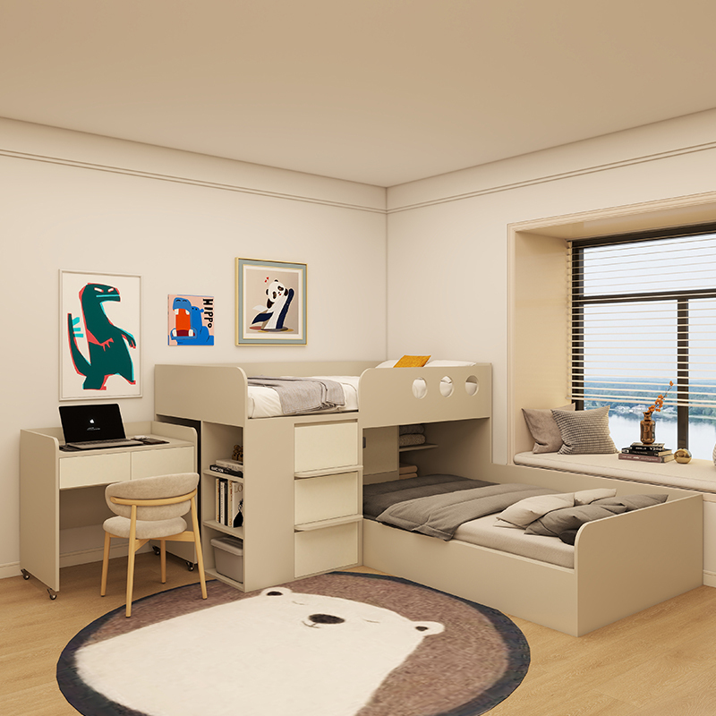 Children's Non-Interfering Bunk Beds for Siblings, Small Apartment with Integrated Wardrobe and Desk, 1.5m Bedroom Can Be Converted into Two Bedrooms