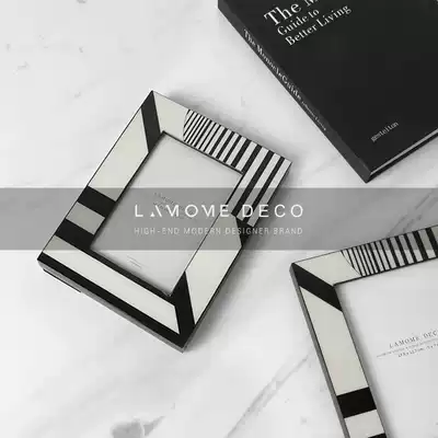 Simple modern black and white striped geometric creative photo frame soft decoration Rectangular tray desktop storage decoration