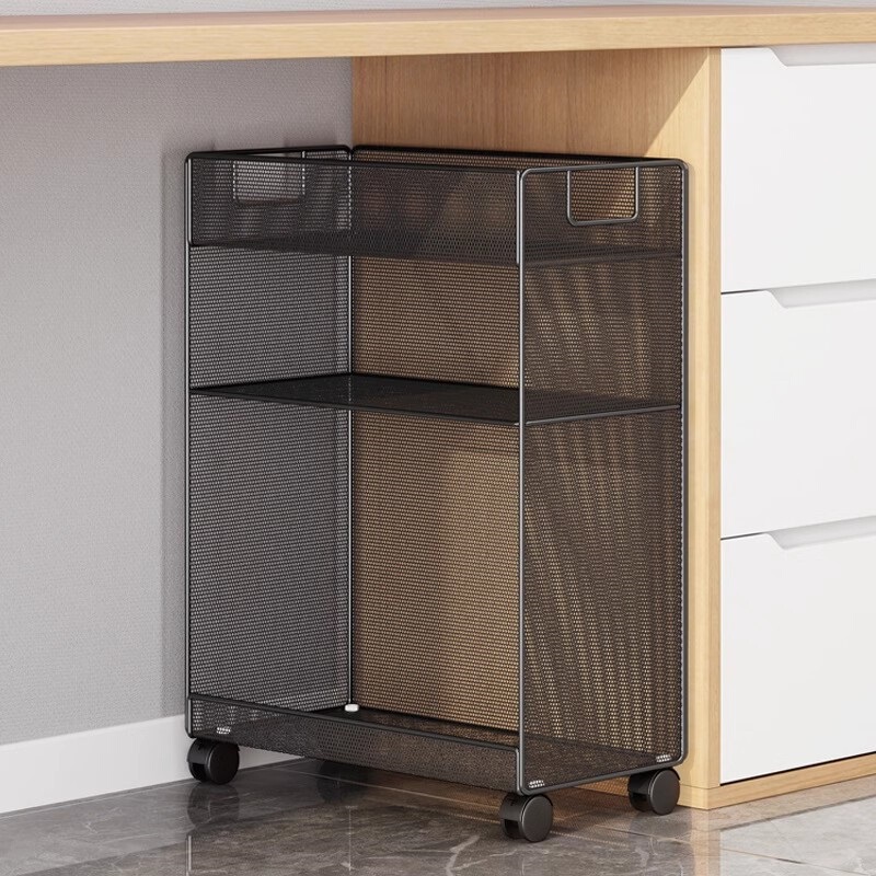 Under-Desk Storage Rack, Small Bookshelf Next to the Desk, Movable Floor-Standing Desk-Side Storage for Student Books and Bags with Wheels