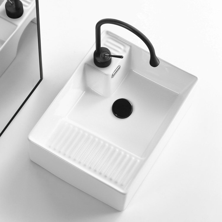 Washing machine counter basin on the counter basin ceramic laundry basin with washboard side drainage balcony basin pool household large deep