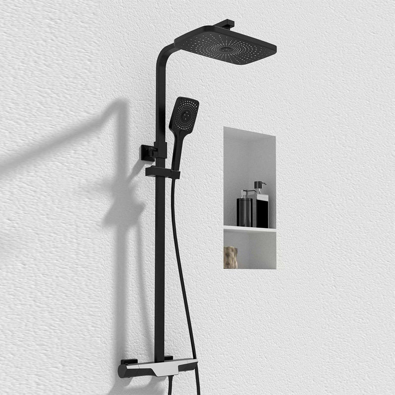 German thermostatic shower head suit high face value square black shower head matt frosted full copper hot and cold tap