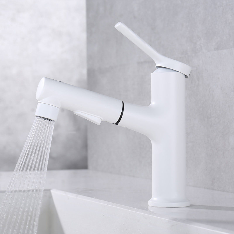 German Kadbandy white pull-out basin faucet single-hole bathroom cabinet telescopic faucet can wash head and mouth