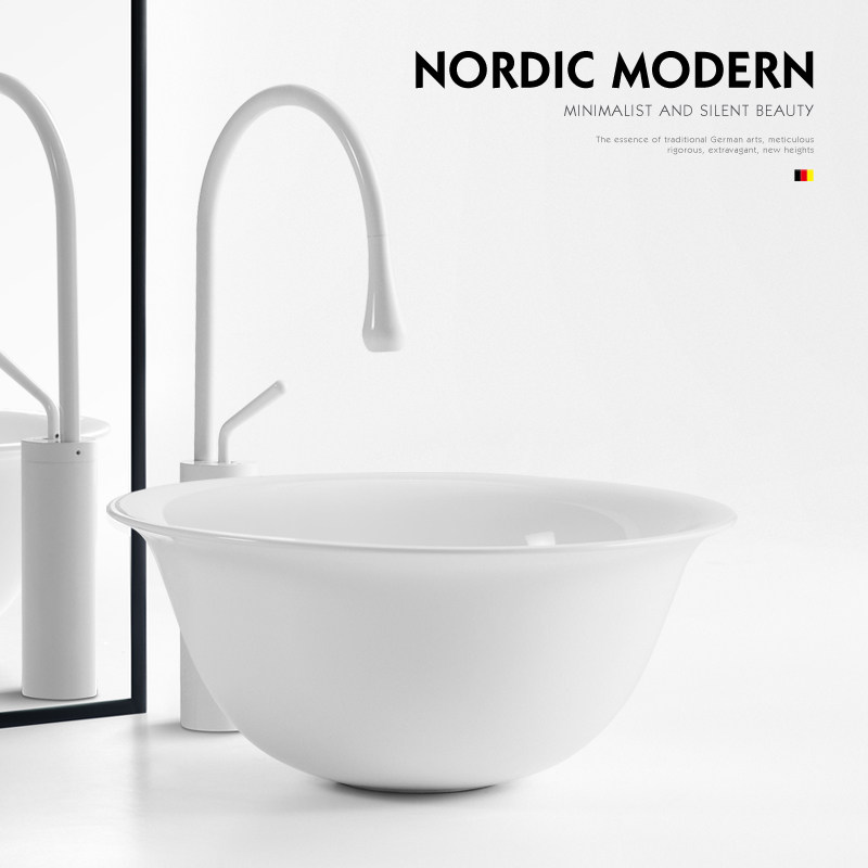 German Creative Arts Terrace Basin Washbasin Ceramic Single Sink Make-up Room Washbasin Pool Deepening Balcony Water Basin White