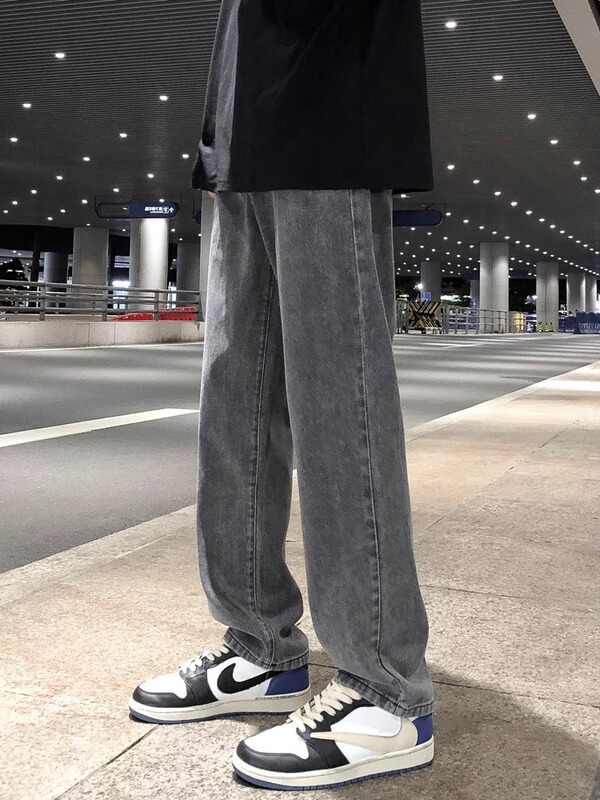 Gray Men's Jeans, Thin Summer Style, Loose Straight-Leg Trendy American Wide-Leg Pants, Versatile High-Street Casual Long Trousers Gray Men's Jeans, Thin Summer Style, Loose Straight-Leg Trendy American Wide-Leg Pants, Versatile High-Street Casual Long Trousers