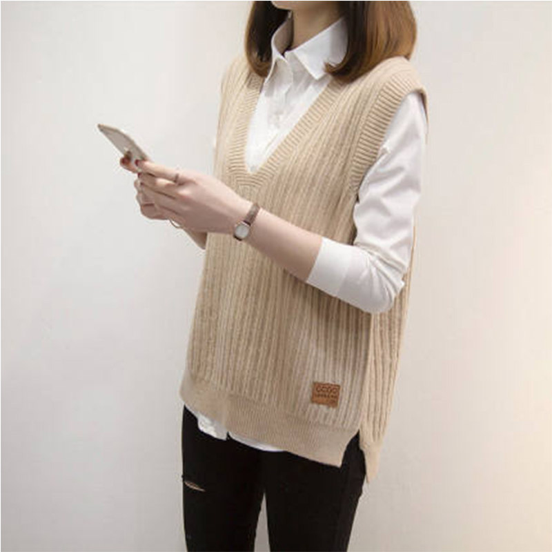 Sweater waistcoat for women's spring and autumn 2022 new V collar knit vest female Korean version loose 100 hitch-line waistcoat blouses