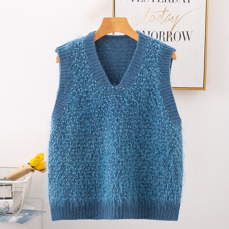 Ladies sweater vest vest knitted female loose outer wear vest 2022 new V-neck Korean version bright silk top trendy