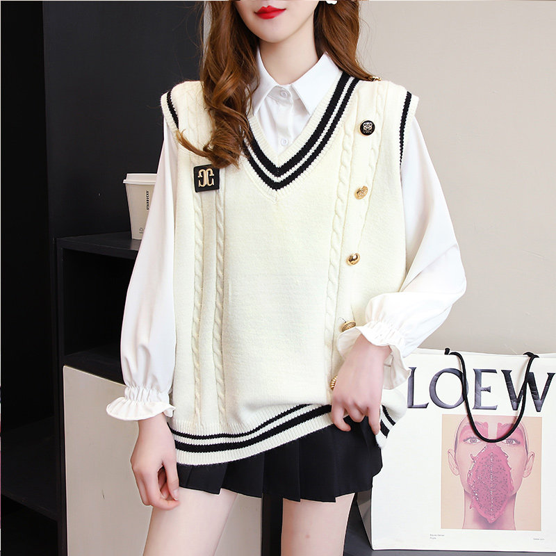 College style knitted vest female 2022 new coat all-match large size Japanese casual knit sweater - Taobao