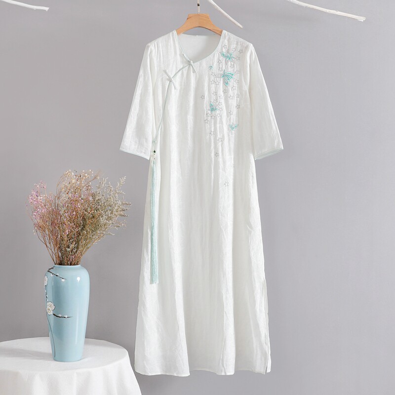 Zen Suit Women Improved Qipao Gown Round Collar Ancient Wind Women's Clothing Tea Art Costumes Costumes National China Wind Fairy Qi