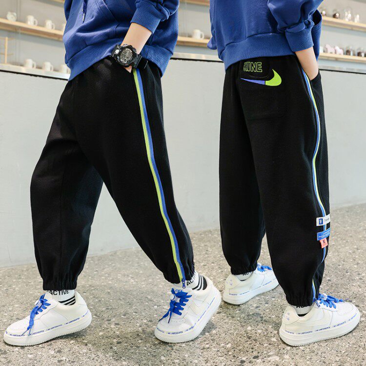 Boy Fried Street Loose Pants 2022 New Children Spring Autumn Money Sports Thick Cotton Pants Boy Han Edition Casual Long Pants Tide