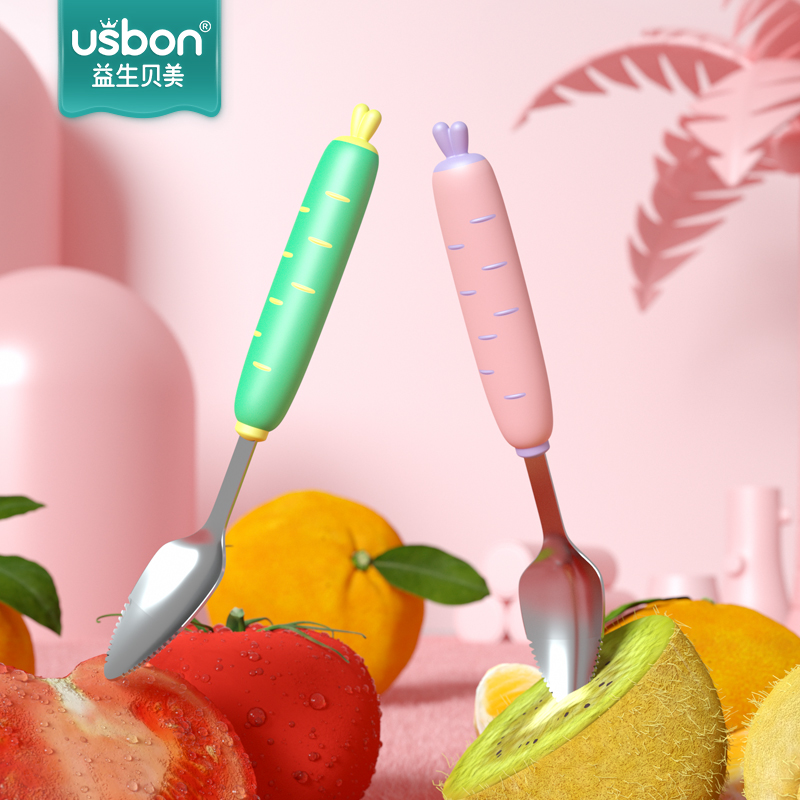 Baby Fruits Clay Scraped Spoon Baby Deputy Food Tablespoon Stainless Steel Children Cutlery Eat Apple Clay Deity Dredger Tool