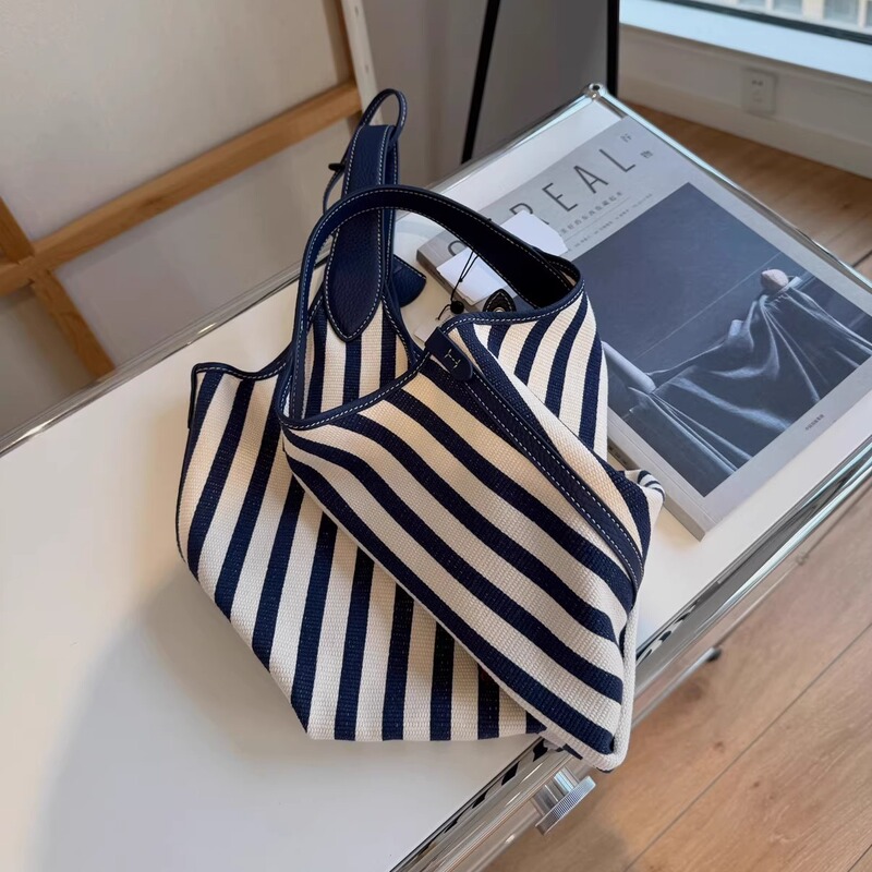 Original Pol*Play Navy Blue Striped Small Tote Bag Original Pol*Play Navy Blue Striped Small Tote Bag