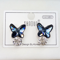 Fashion net red thin face earrings S925 silver butterfly crystal ear buckle earrings personality temperament super beautiful earrings