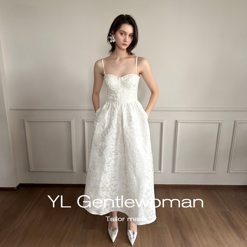 Yl Gentlewoman White Jacquard Strapless Dress Elegant Engagement Dress Long Dress for Marriage Registration